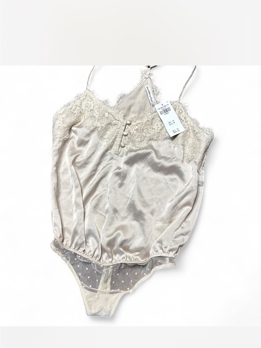 Abercrombie & Fitch Satin Lace Cami in Light Beige